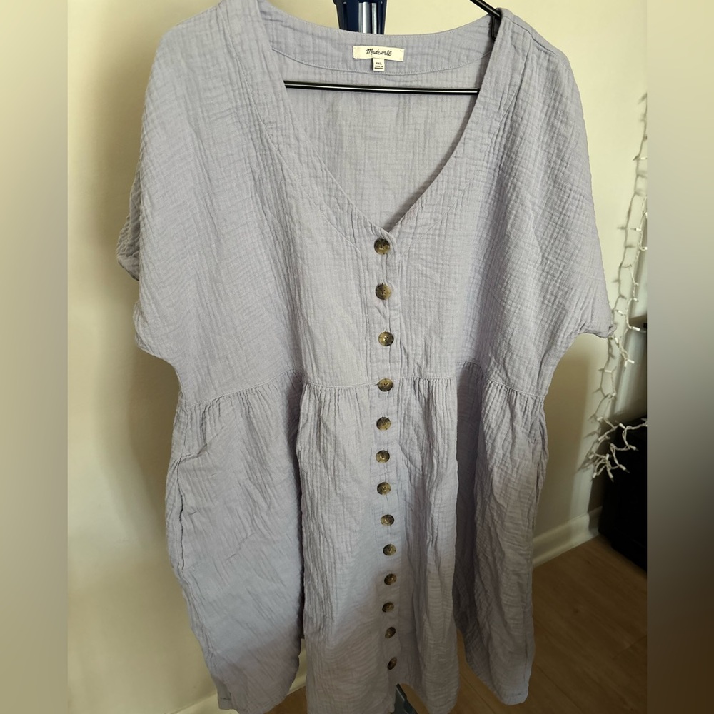 Madewell Women's Lavender Gauze Dress with Buttons XXL 100% Cotton